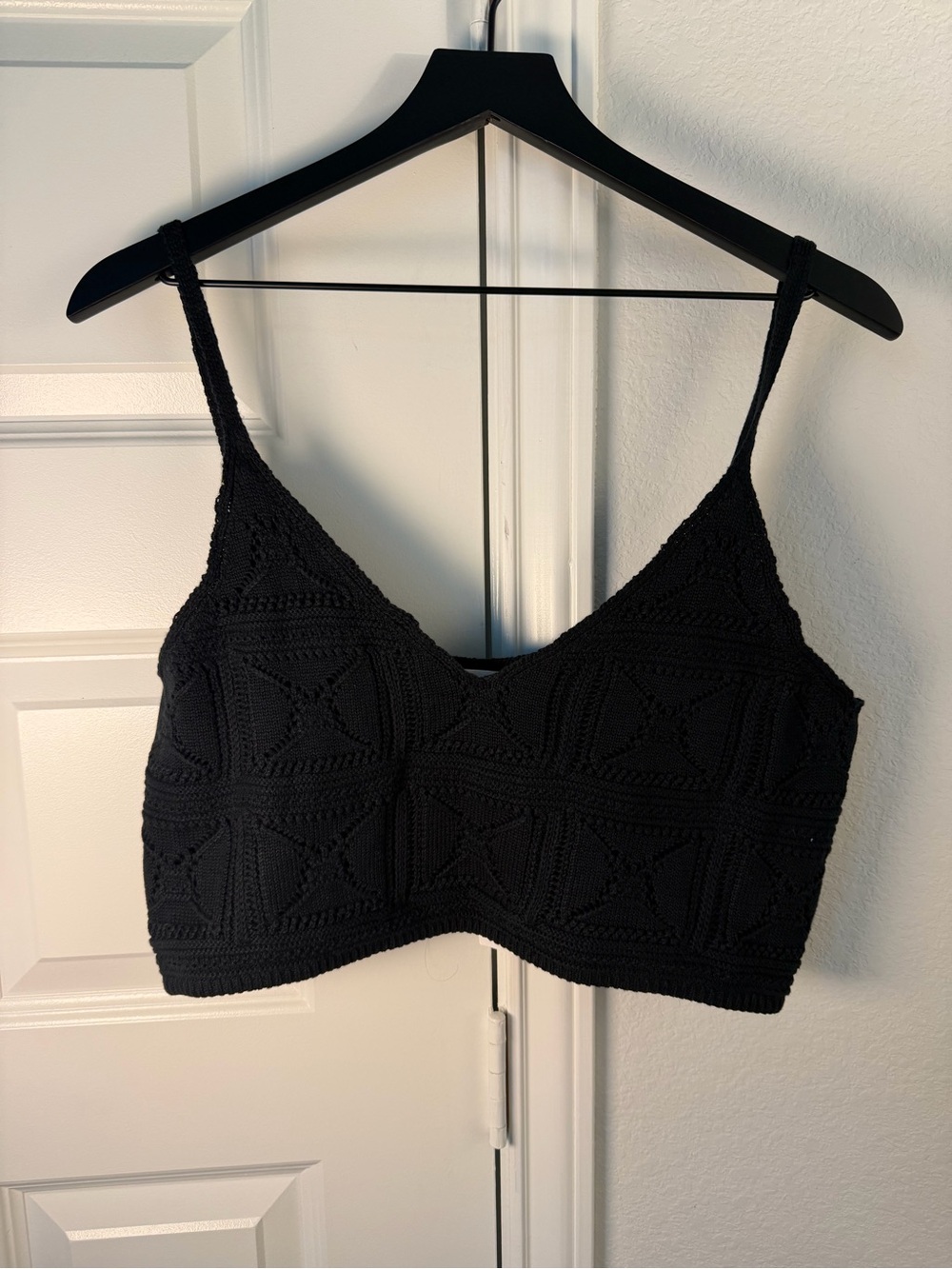 NWT The Drop Black Crochet Knit Crop Top Bralette – Size XL